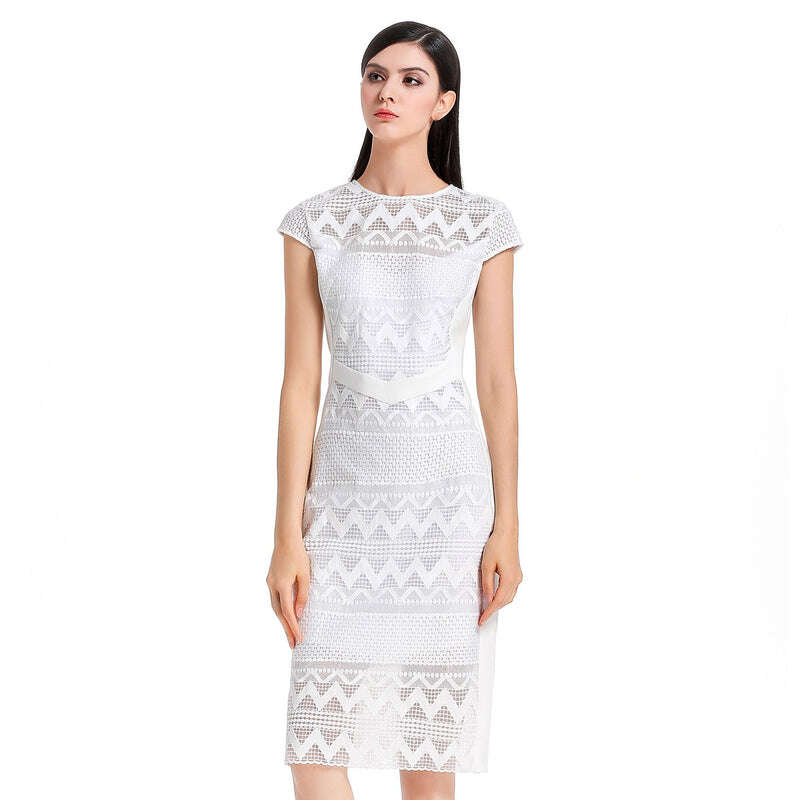 Grossista Smart and Joy - Abito midi aderente in pizzo e maglia
