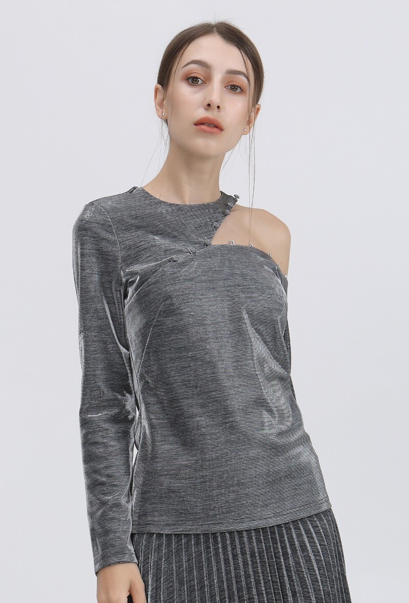 Wholesaler Smart and Joy - Asymmetrical moire top with one bare shoulder