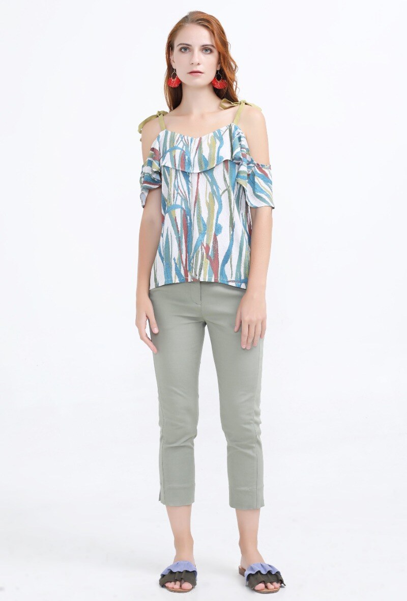 Mayorista Smart and Joy - Top con estampado tropical y volantes en los hombros COLUMBINE
