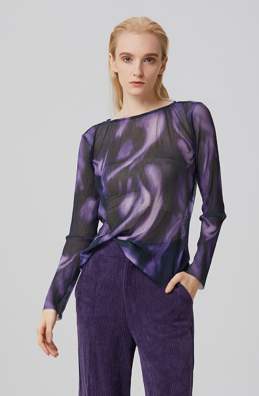 Grossiste Smart and Joy - Top manches longues tulle à imprimé abstrait