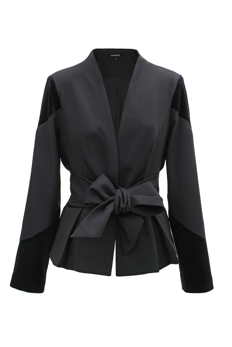 Mayorista Smart and Joy - Chaqueta bimateria con cinturón ancho y lazo