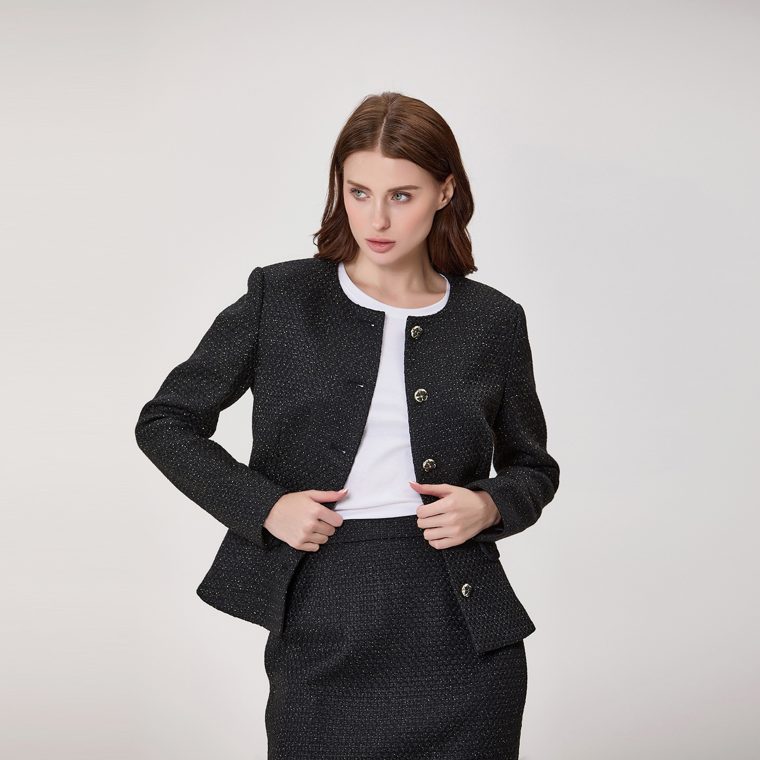 Großhändler Smart and Joy - Strukturierte Blazerjacke mit Schmuckknöpfen