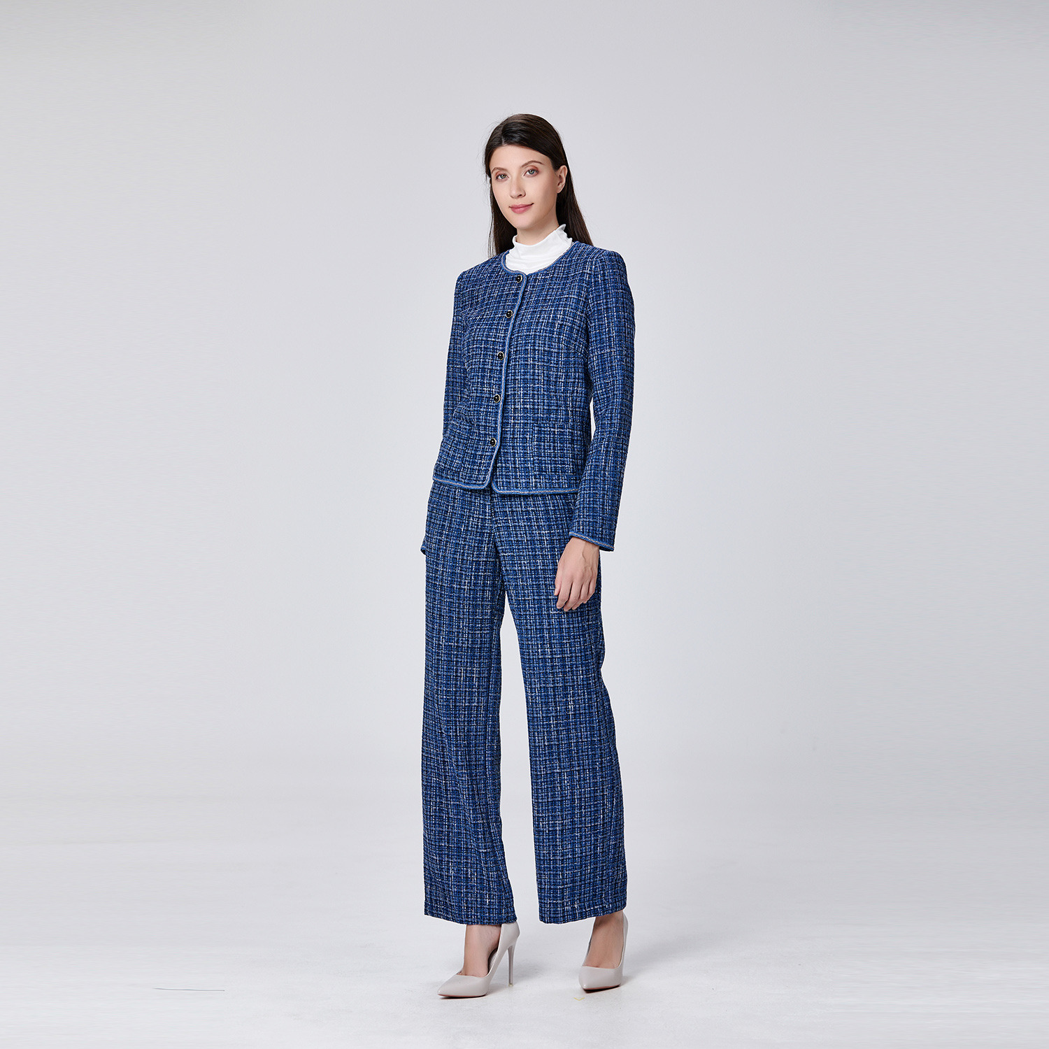 Wholesaler Smart and Joy - Women's round-neck tweed jacket – Elegant couture-style jacket.