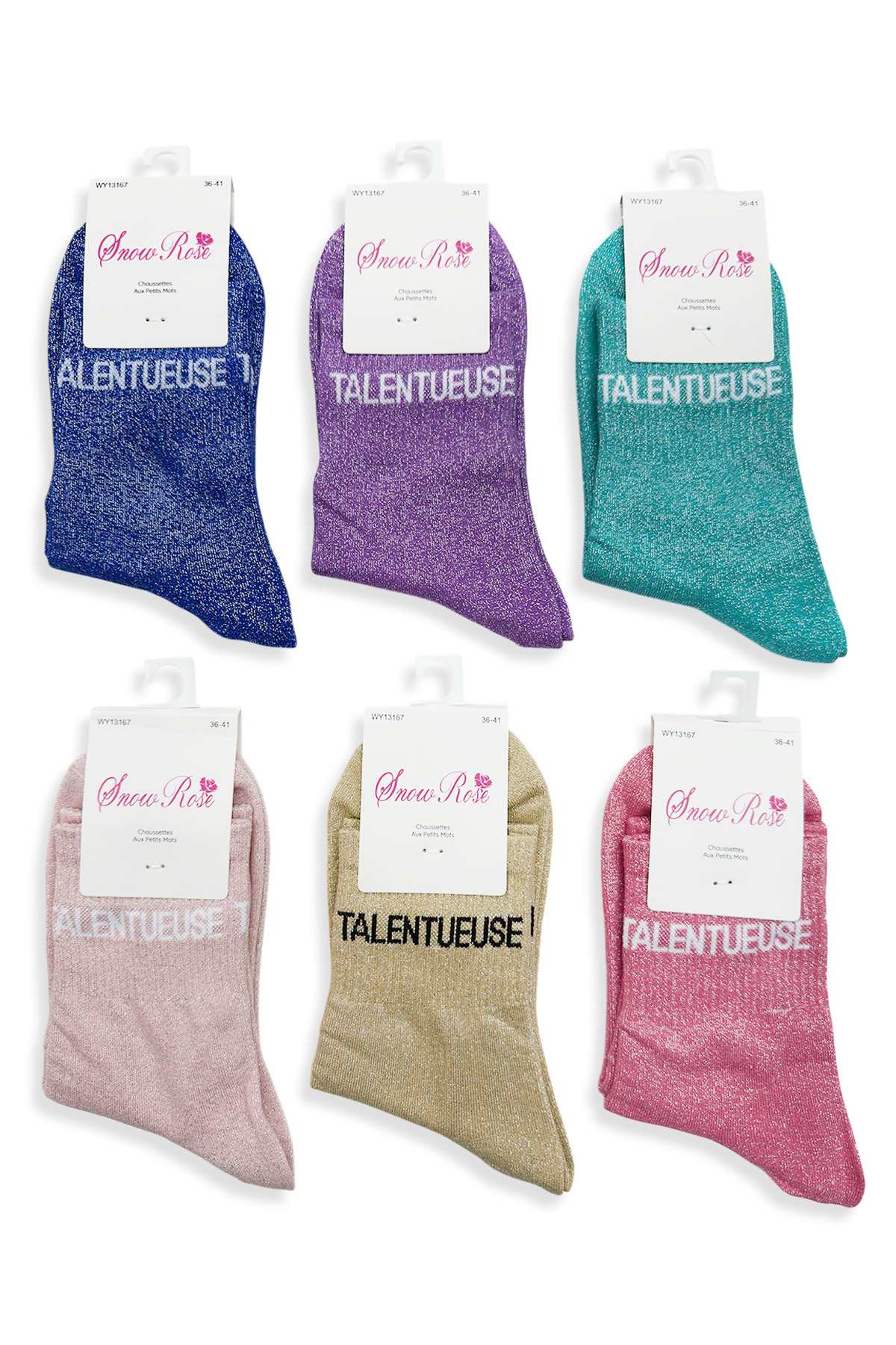 Grossiste Snow Rose - Chaussettes brillantes "TALENTUEUSE"