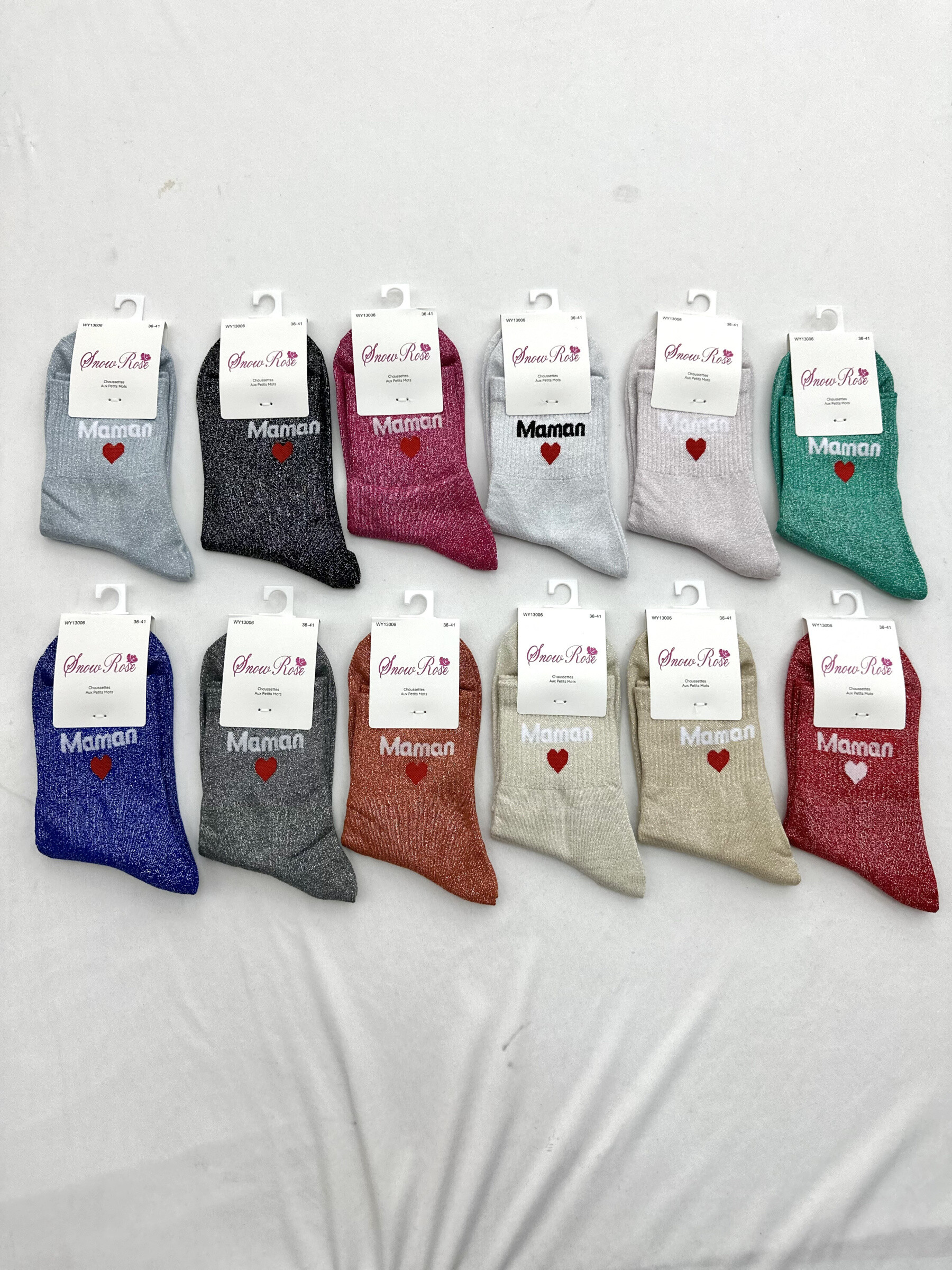 Grossiste Snow Rose - Chaussettes brillantes "Maman ❤️"