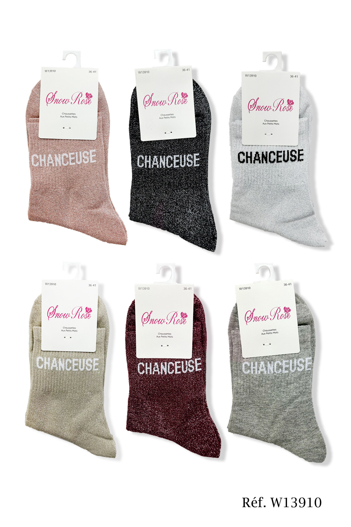 Grossiste Snow Rose - Chaussettes brillantes "CHANCEUSE"