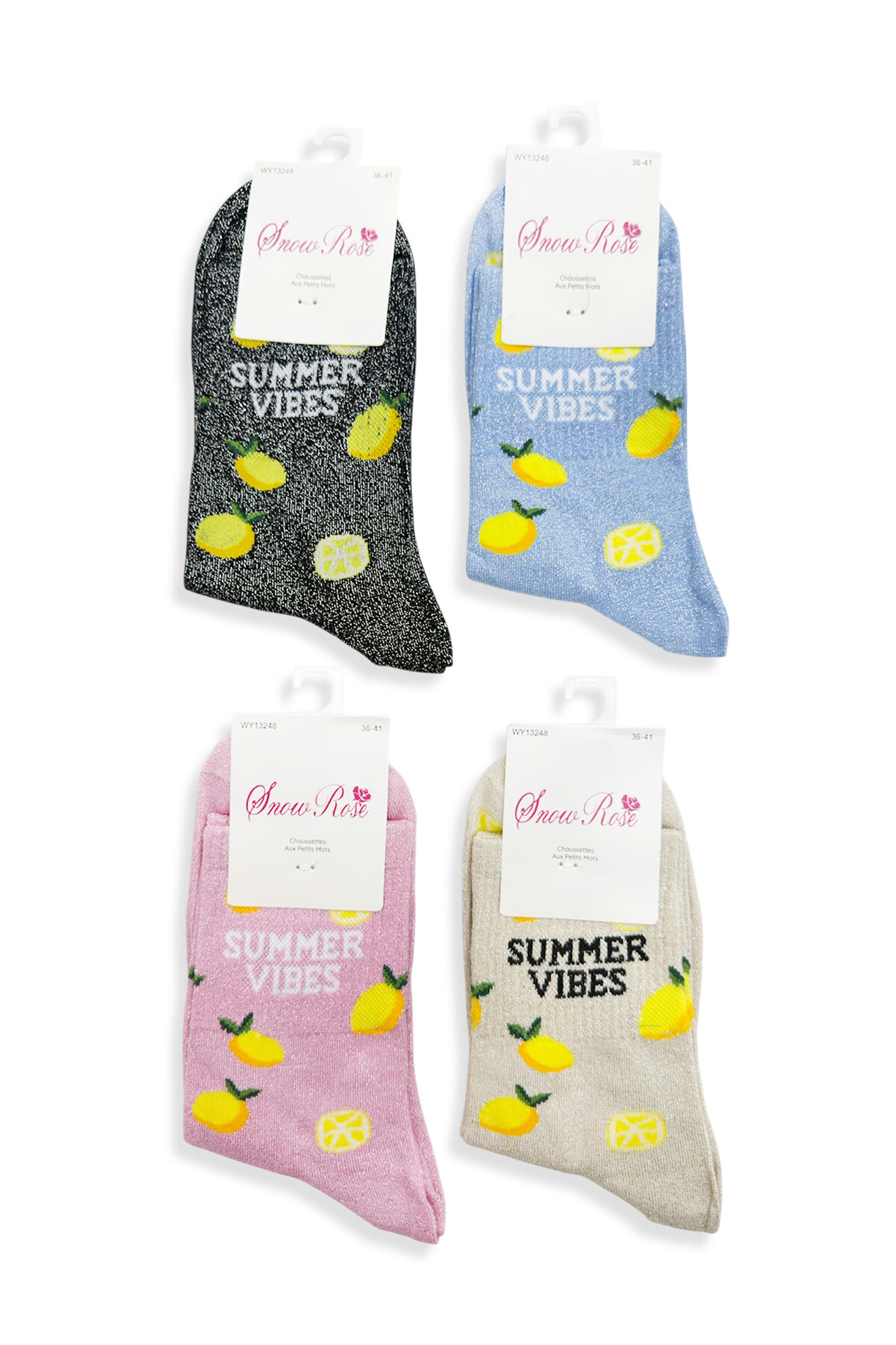 Wholesaler Snow Rose - Shiny Lemon Socks 'SUMMER VIBES'
