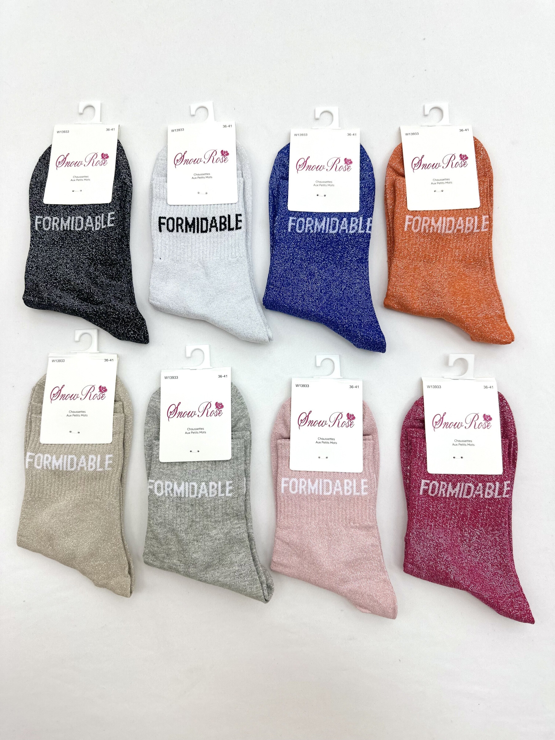 Grossiste Snow Rose - Chaussettes brillantes "FORMIDABLE"