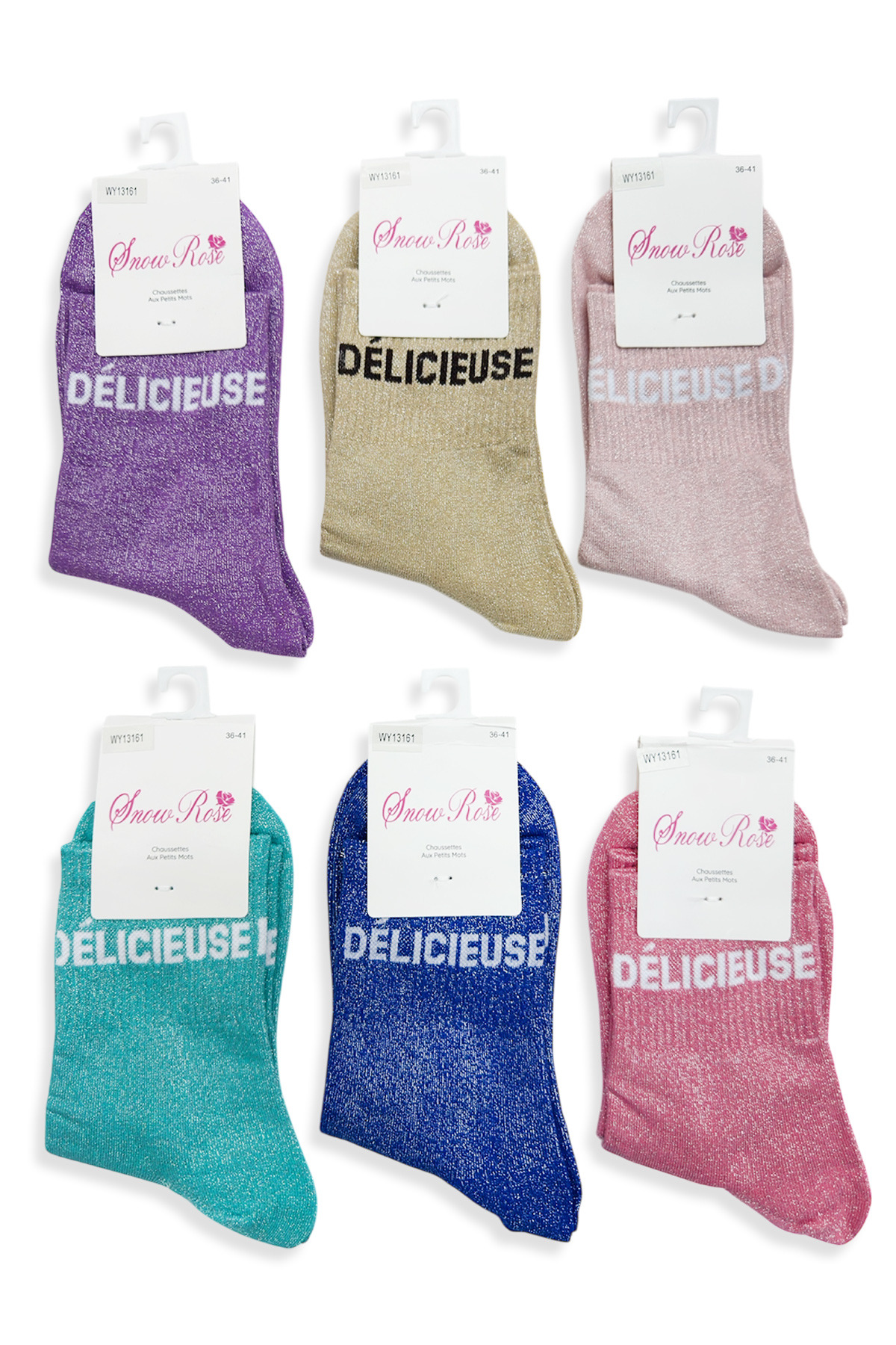 Grossiste Snow Rose - Chaussettes brillantes "DÉLICIEUSE"