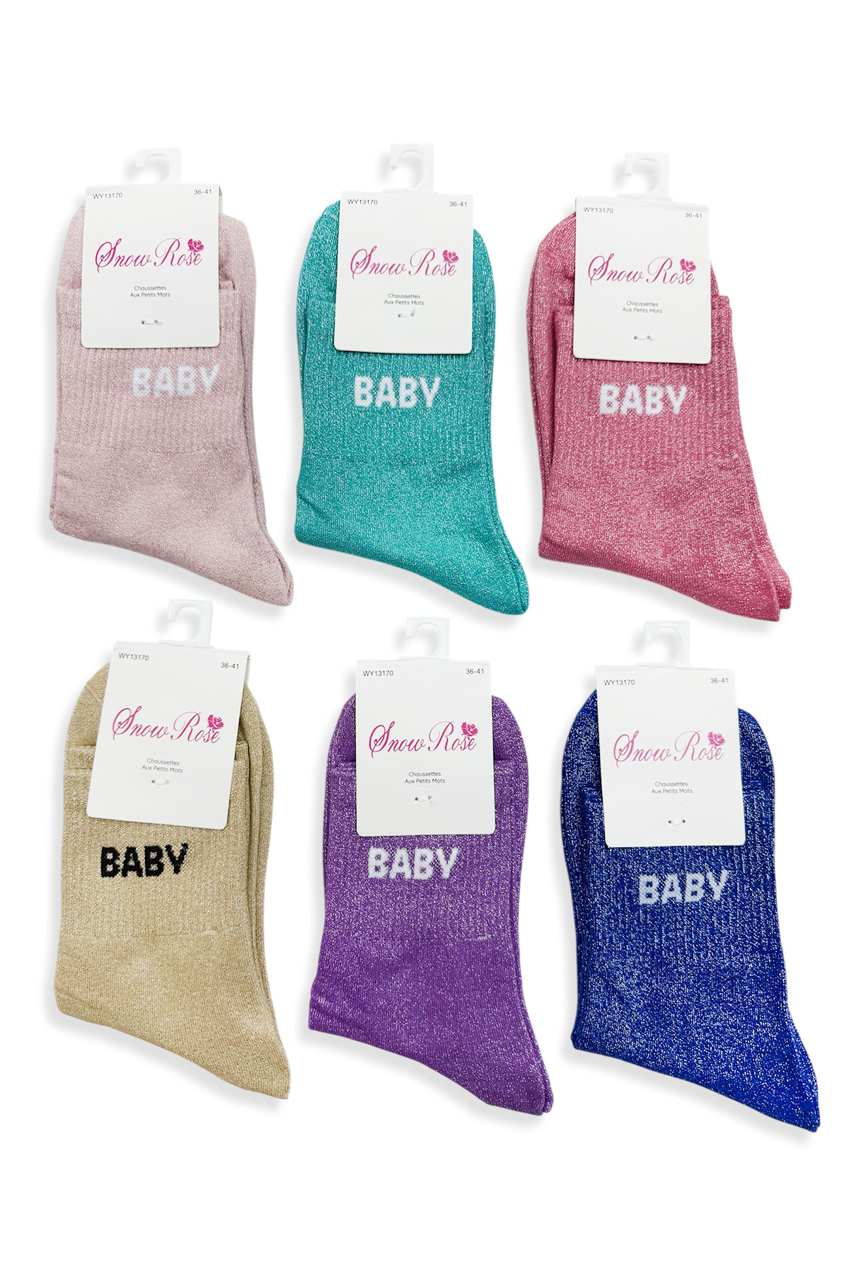 Grossiste Snow Rose - Chaussettes brillantes "BABY"
