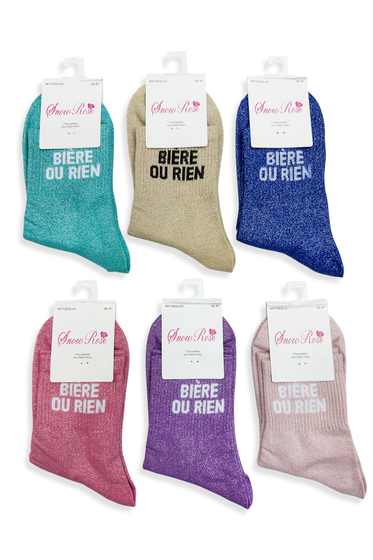 Grossiste Snow Rose - Chaussettes brillantes "BIÈRE OU RIEN"