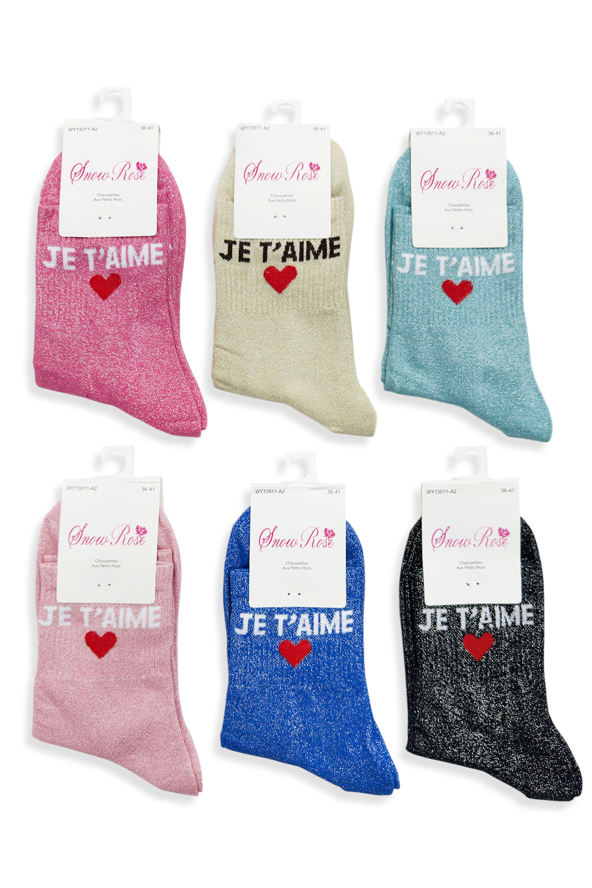 Grossiste Snow Rose - Chaussettes Brillantes "JE T'AIME ❤️"