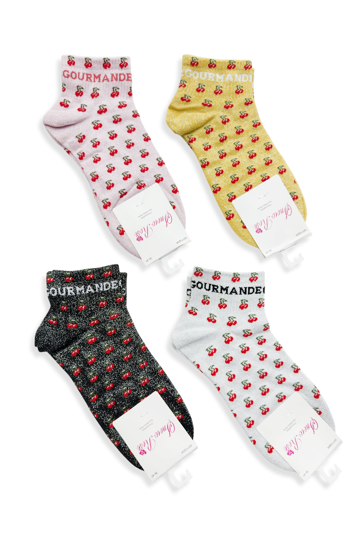 Grossiste Snow Rose - Chaussettes Pailletées Cerises Courtes « GOURMANDE »