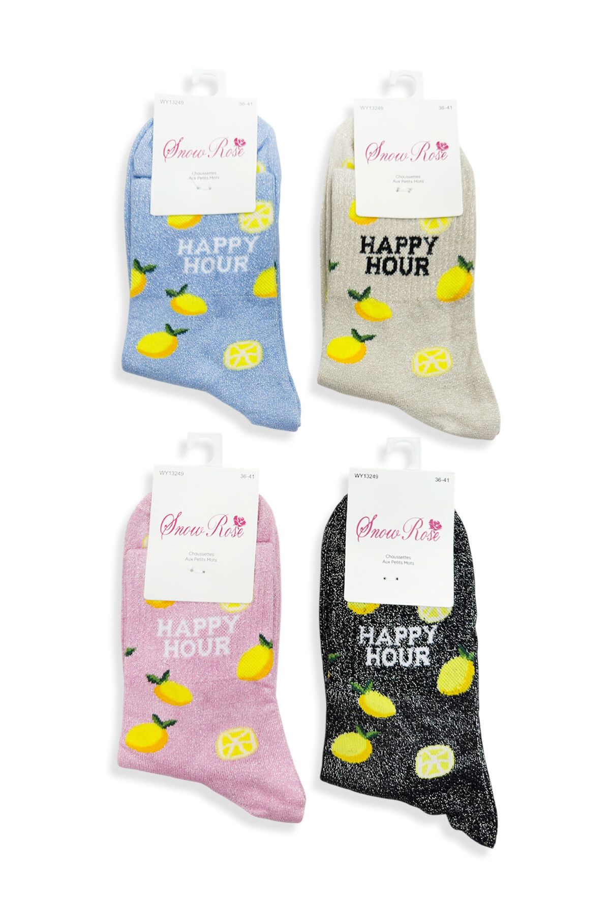 Wholesaler Snow Rose - Shiny Lemon Socks 'HAPPY HOUR'