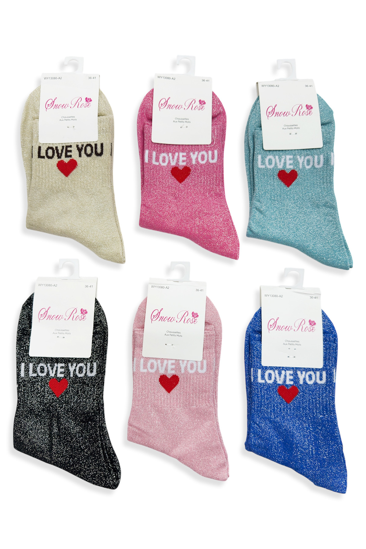 Grossiste Snow Rose - Chaussettes brillantes "I LOVE YOU ❤️"