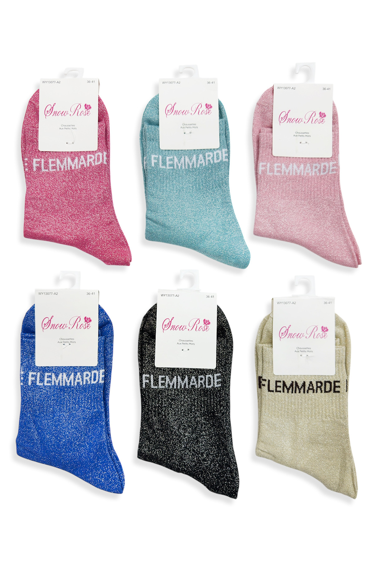 Grossiste Snow Rose - Chaussettes brillantes "FLEMMARDE"
