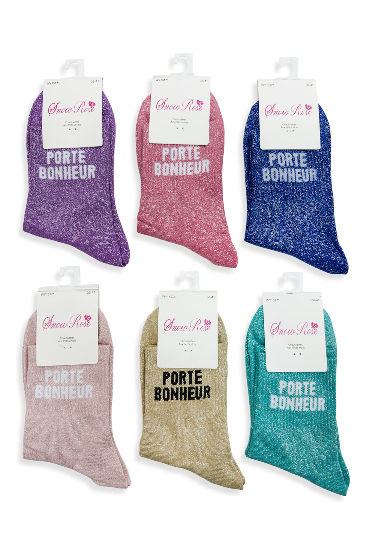 Grossiste Snow Rose - Chaussettes brillantes "PORTE BONHEUR"