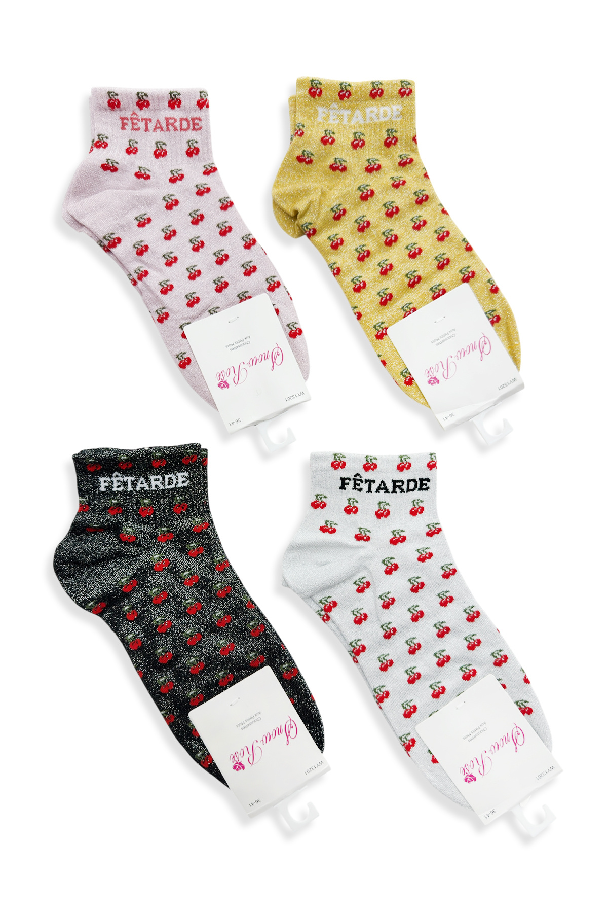 Grossiste Snow Rose - Chaussettes Pailletées Cerises Courtes « FÊTARDE »
