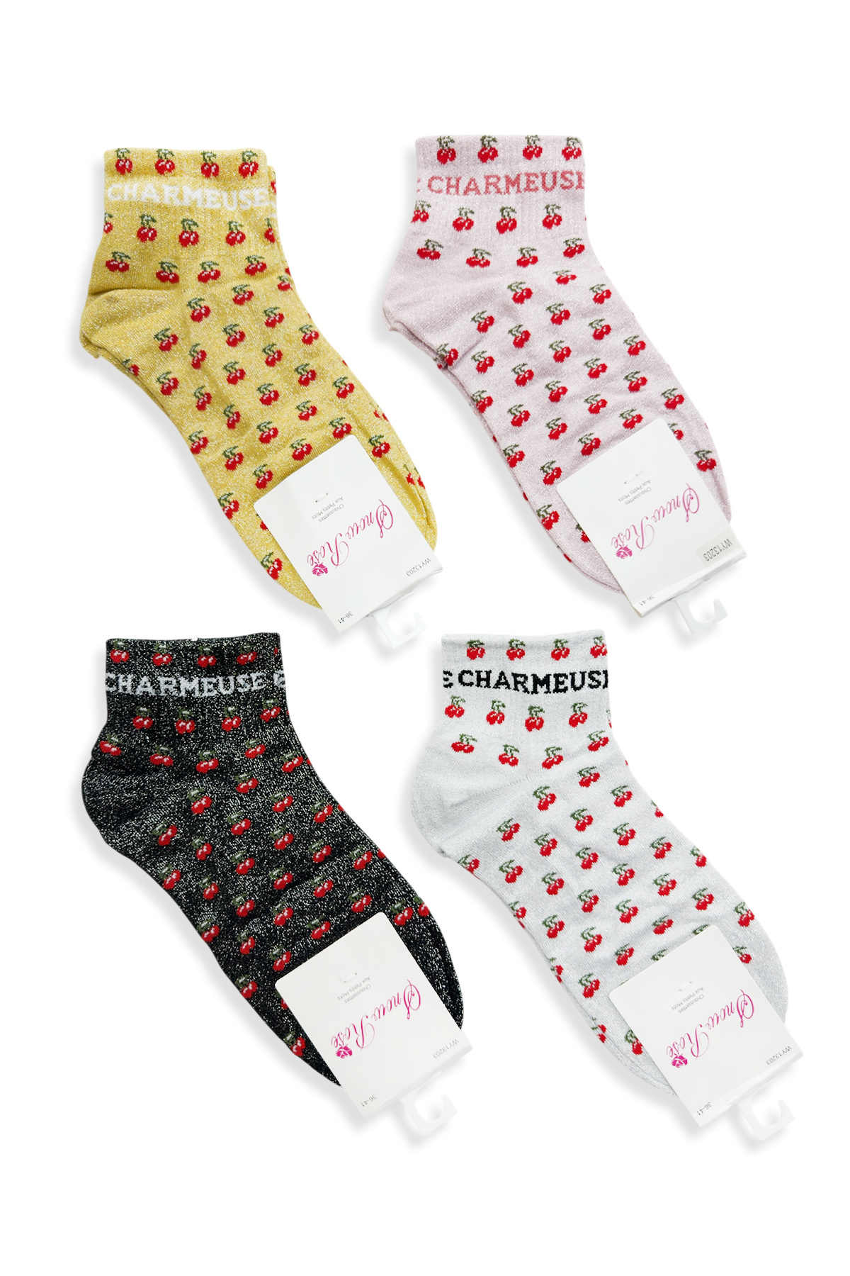 Grossiste Snow Rose - Chaussettes Pailletées Cerises Courtes « CHARMEUSE »