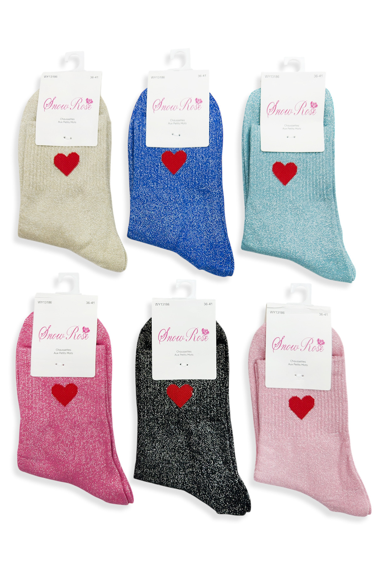 Grossiste Snow Rose - Chaussettes brillantes "❤️"