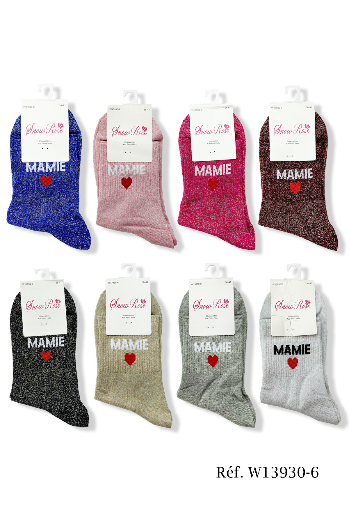 Grossiste Snow Rose - Chaussettes brillantes "MAMIE ❤️"