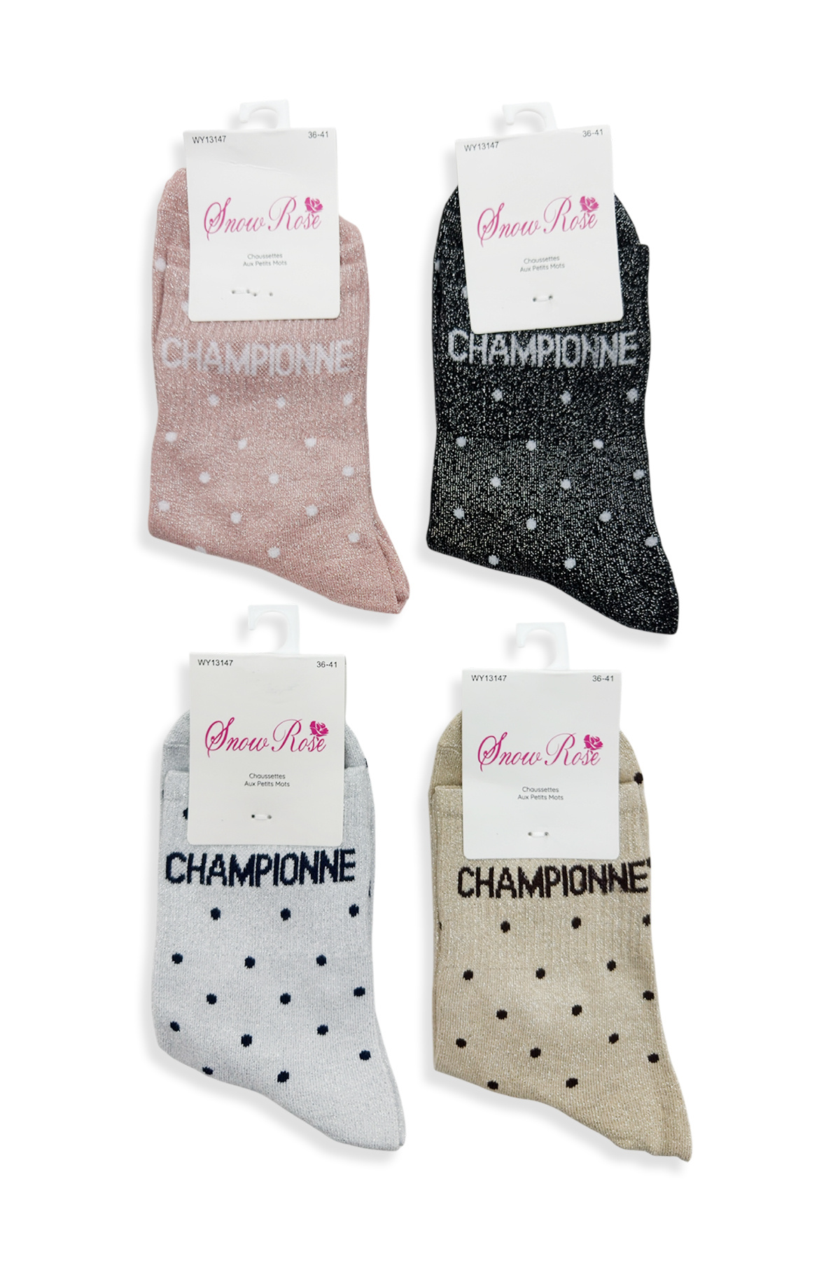 Grossiste Snow Rose - Chaussettes Pailletées Pois CHAMPIONNE