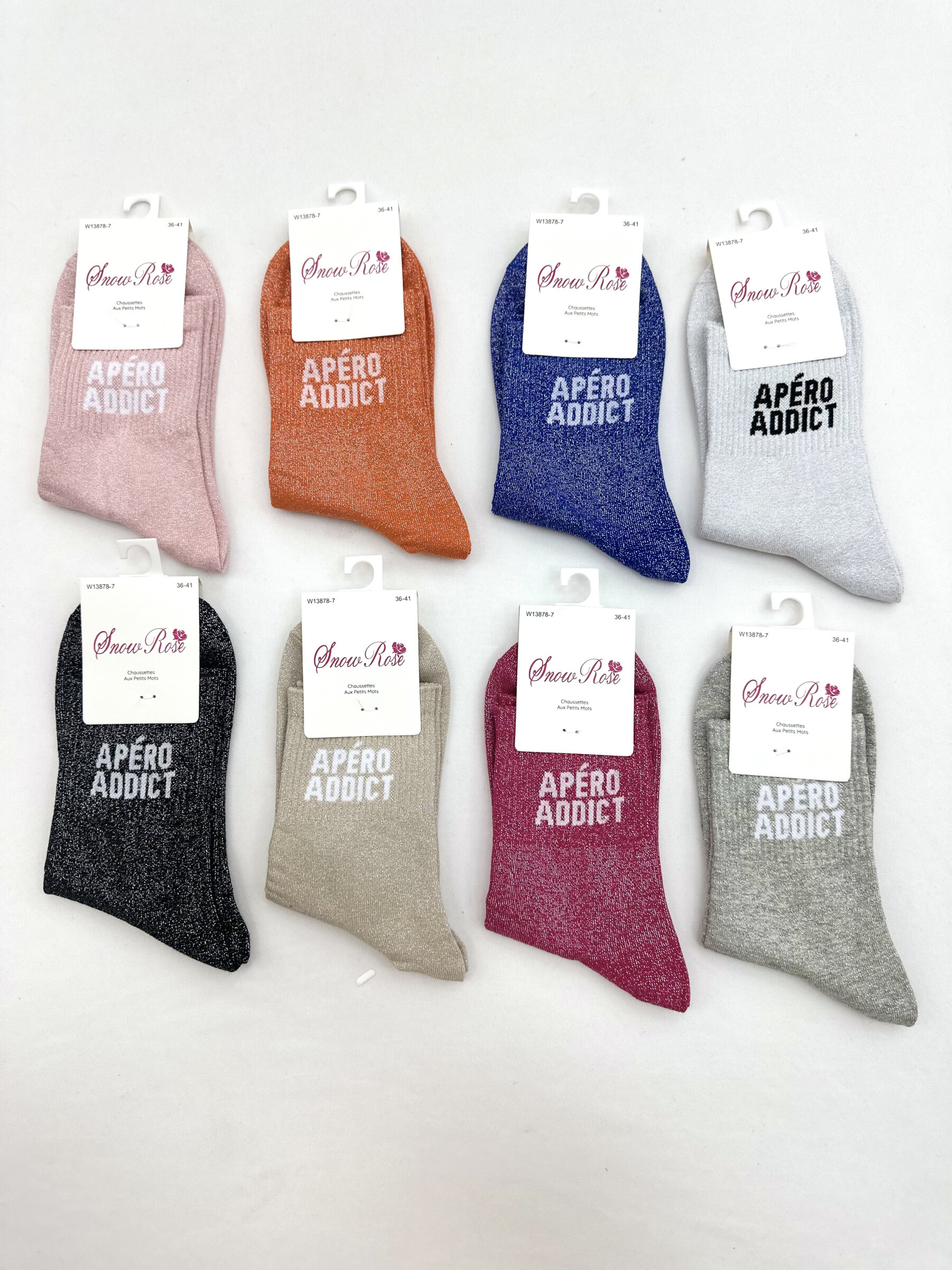 Grossiste Snow Rose - Chaussettes brillantes "APÉRO ADDICT"