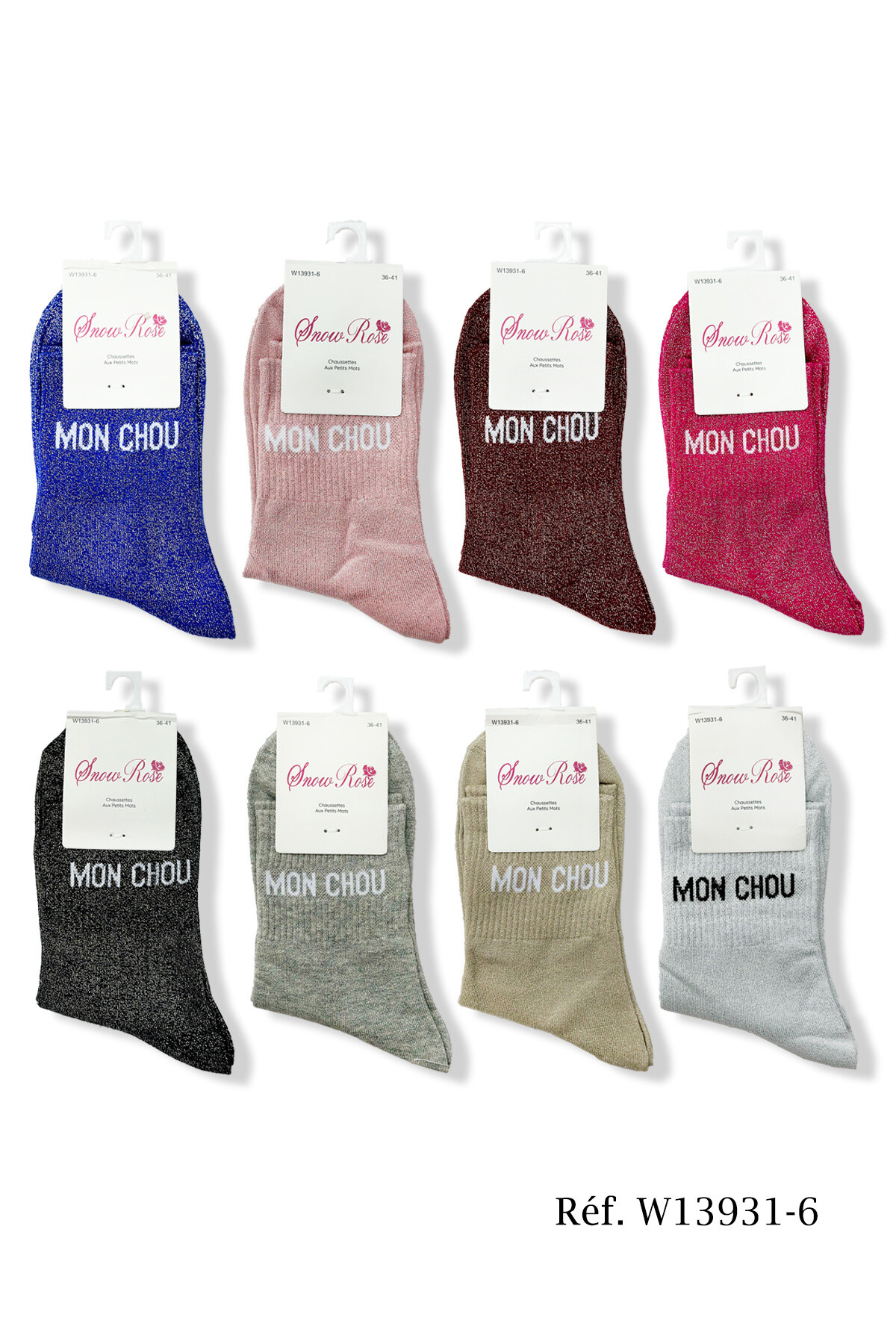 Grossiste Snow Rose - Chaussettes brillantes "MON CHOU"