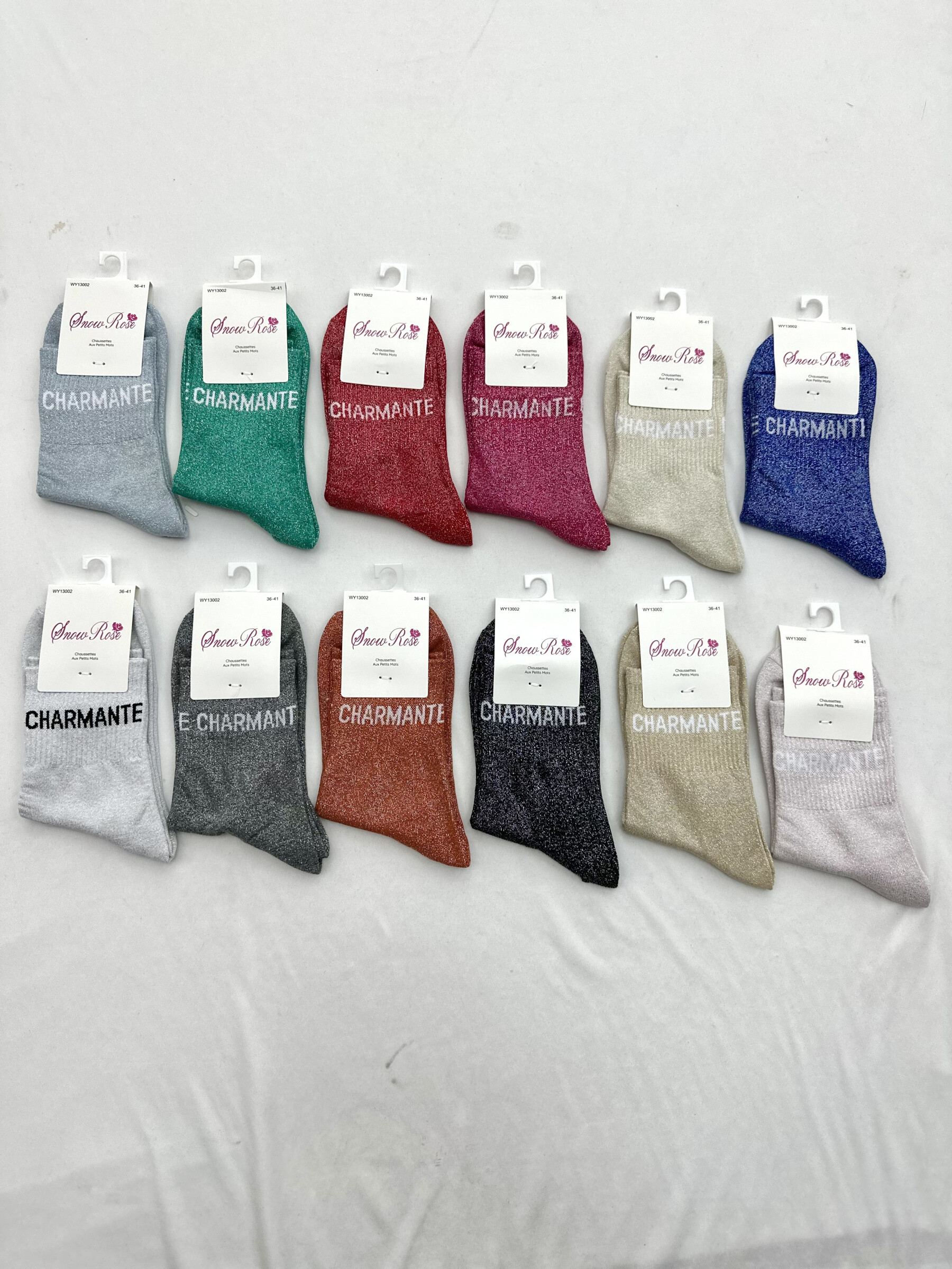 Grossiste Snow Rose - Chaussettes brillantes "CHARMANTE"