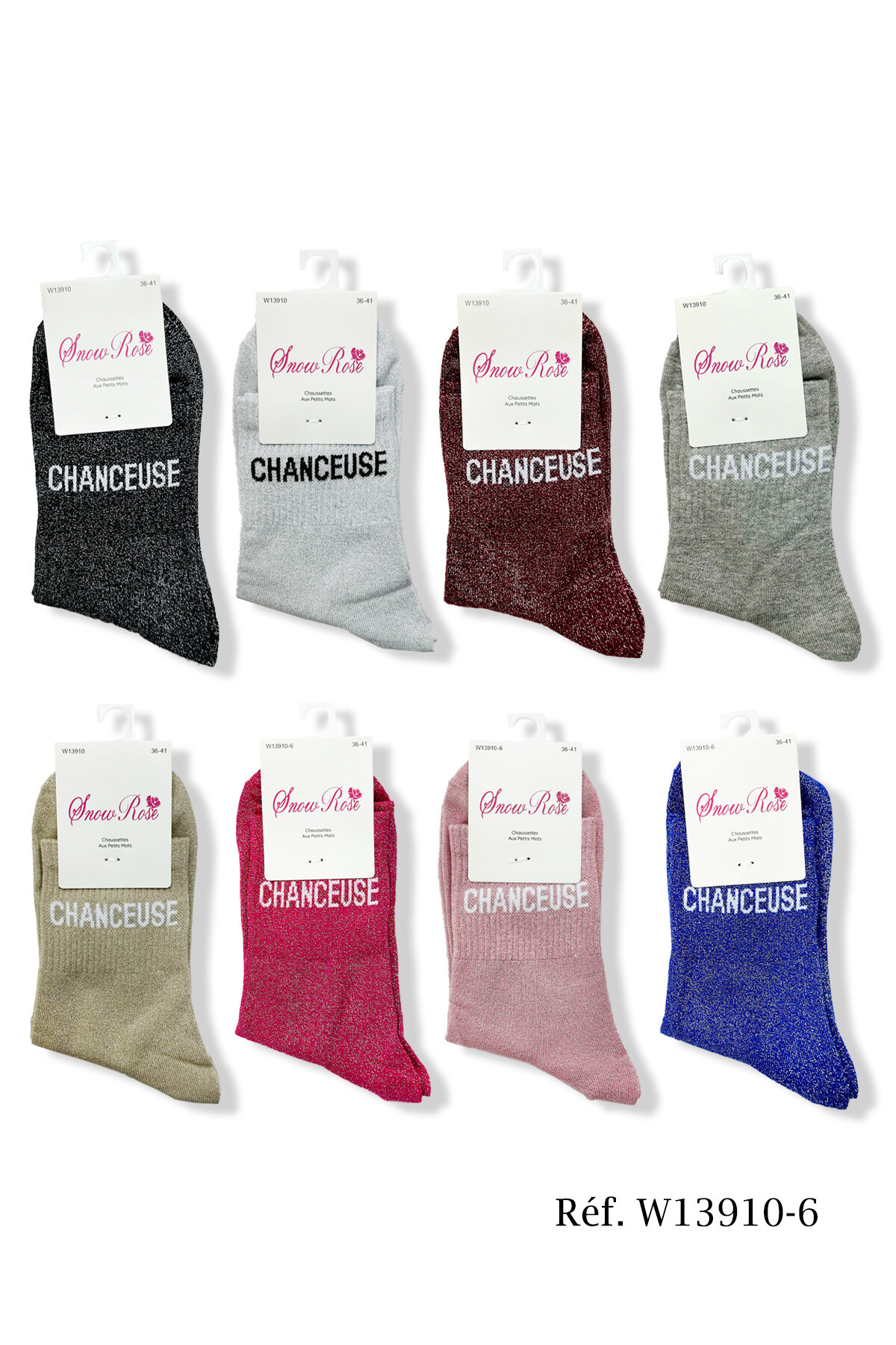 Grossiste Snow Rose - Chaussettes brillantes "CHANCEUSE"