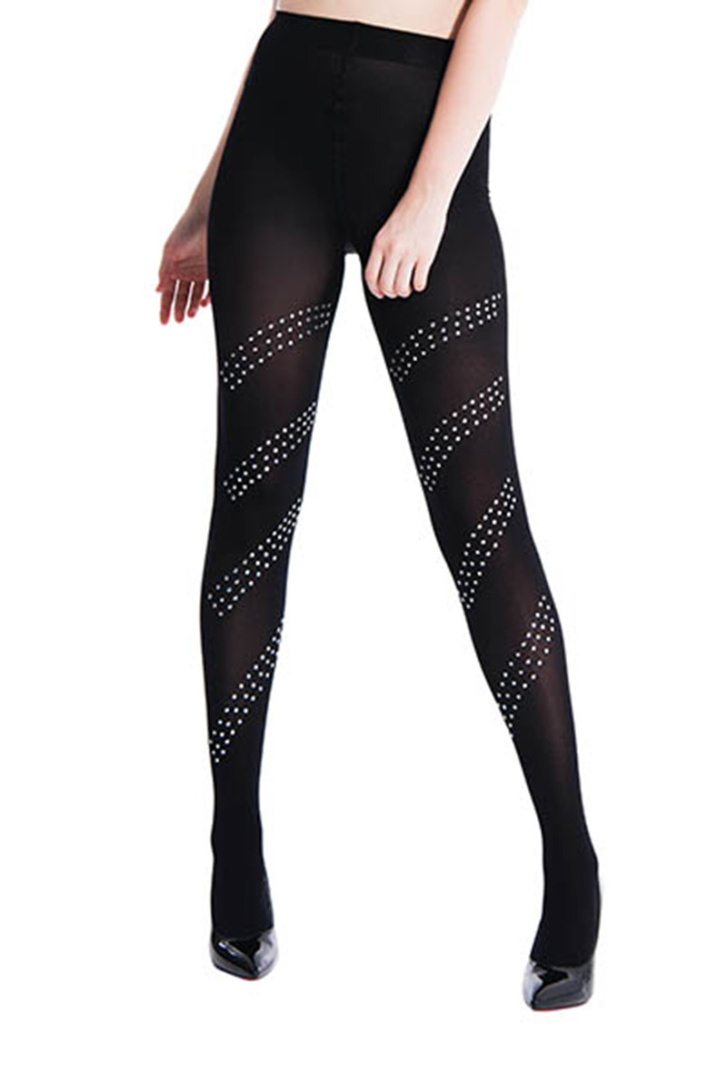 Wholesaler Snow Rose - Black opaque veil tights with rhinestone stripes