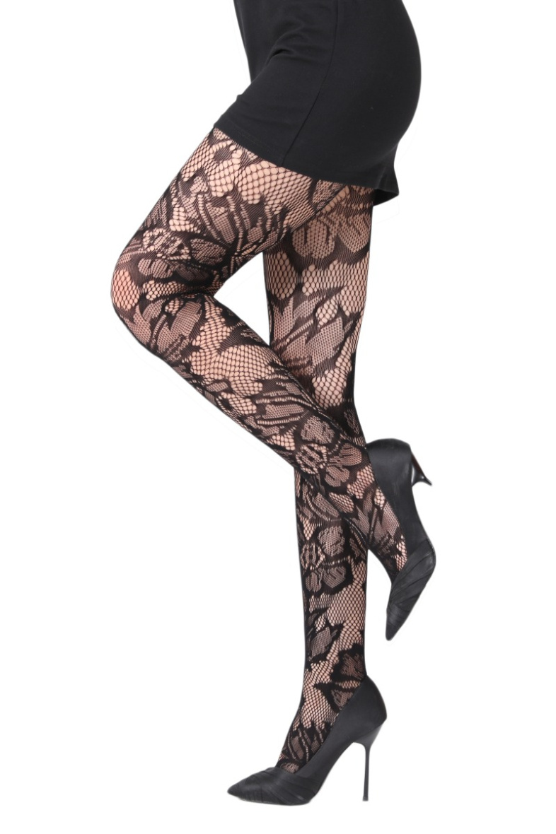 Großhändler Snow Rose - Netzstrumpfhose mit Big-Flower-Muster