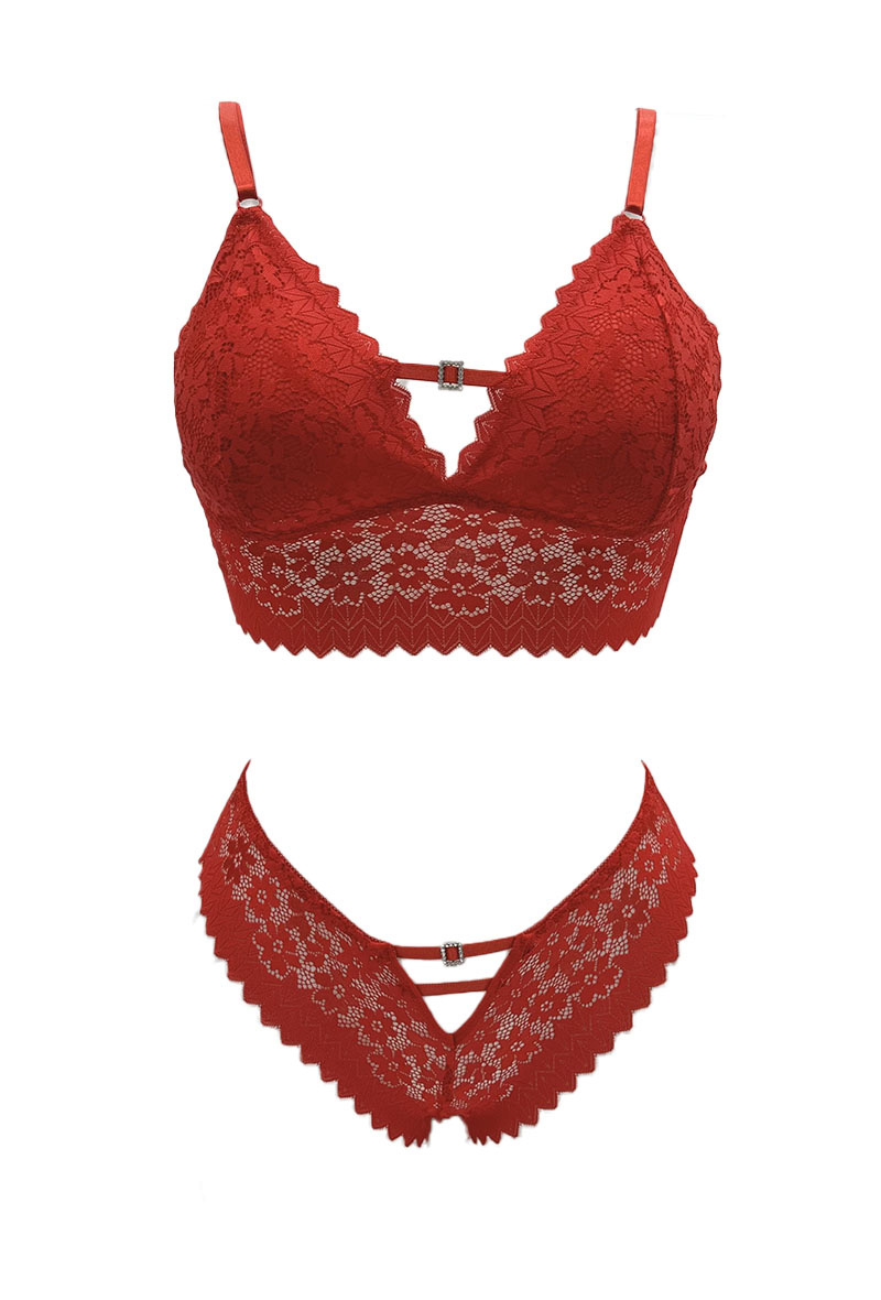 Großhändler Snow Rose - Bralette- und Tanga-Höschen-Set mit floraler Spitze