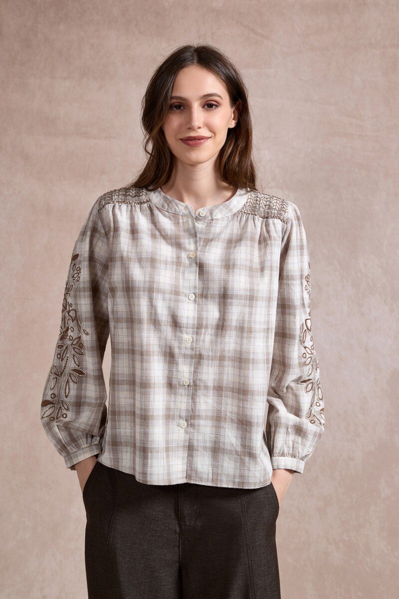 Wholesaler So Sweet - Plaid shirt with embroidery and pearls