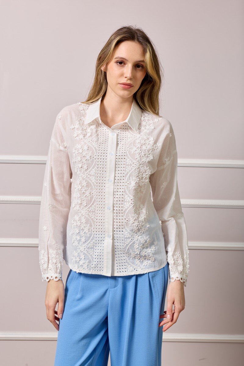 100% cotton shirt, tone-on-tone embroidery, perfect for spring/summer, made in China.