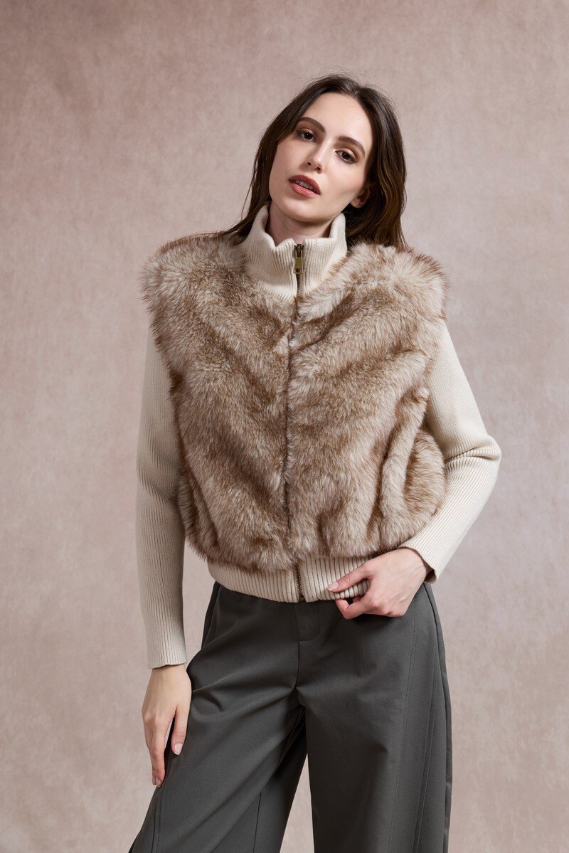 Grossiste So Sweet - Veste en fourrure avec les manches côtelées