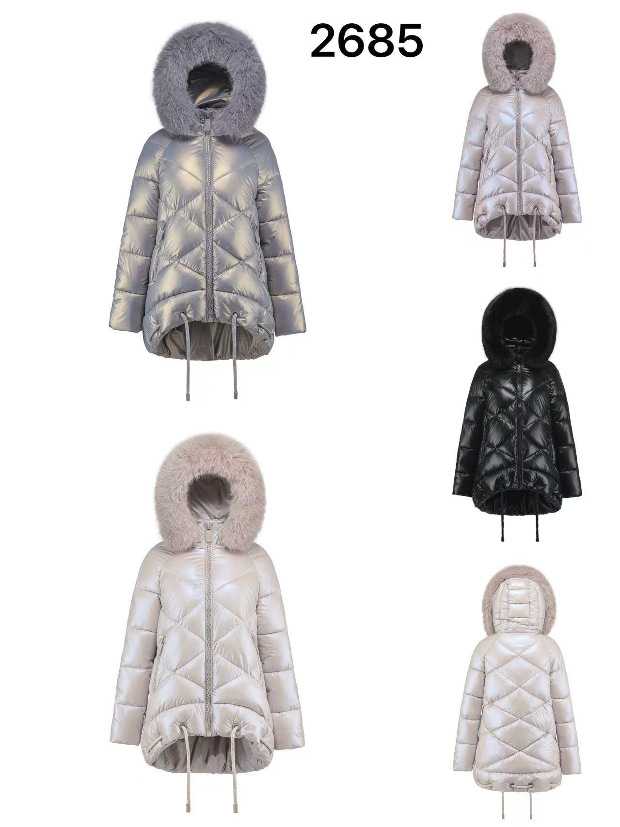 Wholesaler SOFLY - Women's shiny short puffer jacket with hood and fur trim, drawstring hem Ref 2685