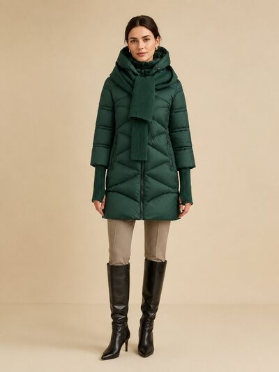 Großhändler SOFLY - Damen-Steppjacke, Fake-Zweiteiler, Doppelkapuze mit integriertem Strickschal, Ärmel mit Strickbündchen Großhändler SOFLY - Damen-Steppjacke, Fake-Zweiteiler, Doppelkapuze mit integriertem Strickschal, Ärmel mit Strickbündchen