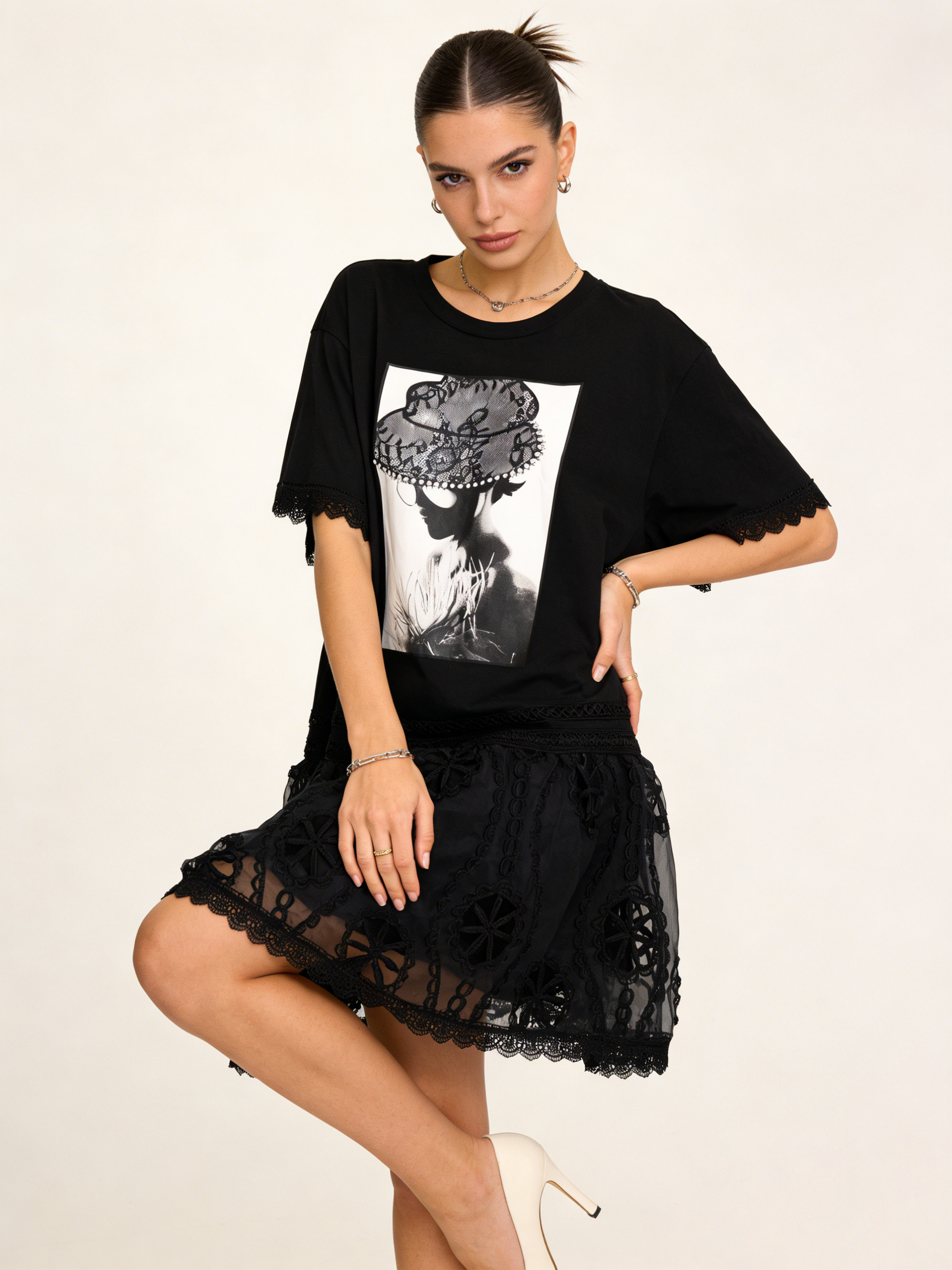 Maglietta da donna in stile bohémien, vintage, con stampa