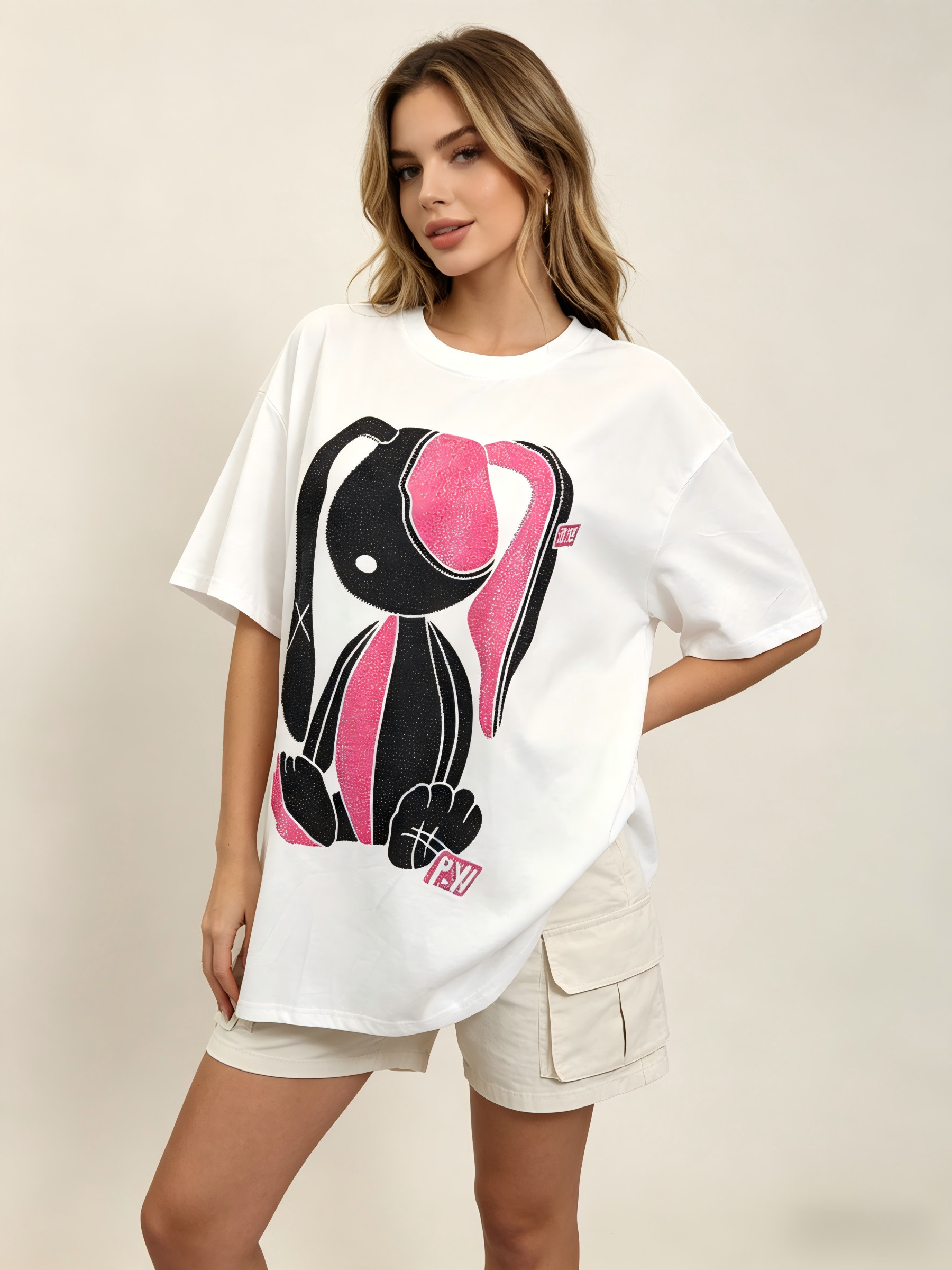 Grossiste SOFLY - T-shirt femme été, tee-shirt à fleur 3D, tee-shirt strassé, tee-shirt oversize, tee-shirt manches courtes, tee-shirt blanc/noir, tee-shirt bohème chic,