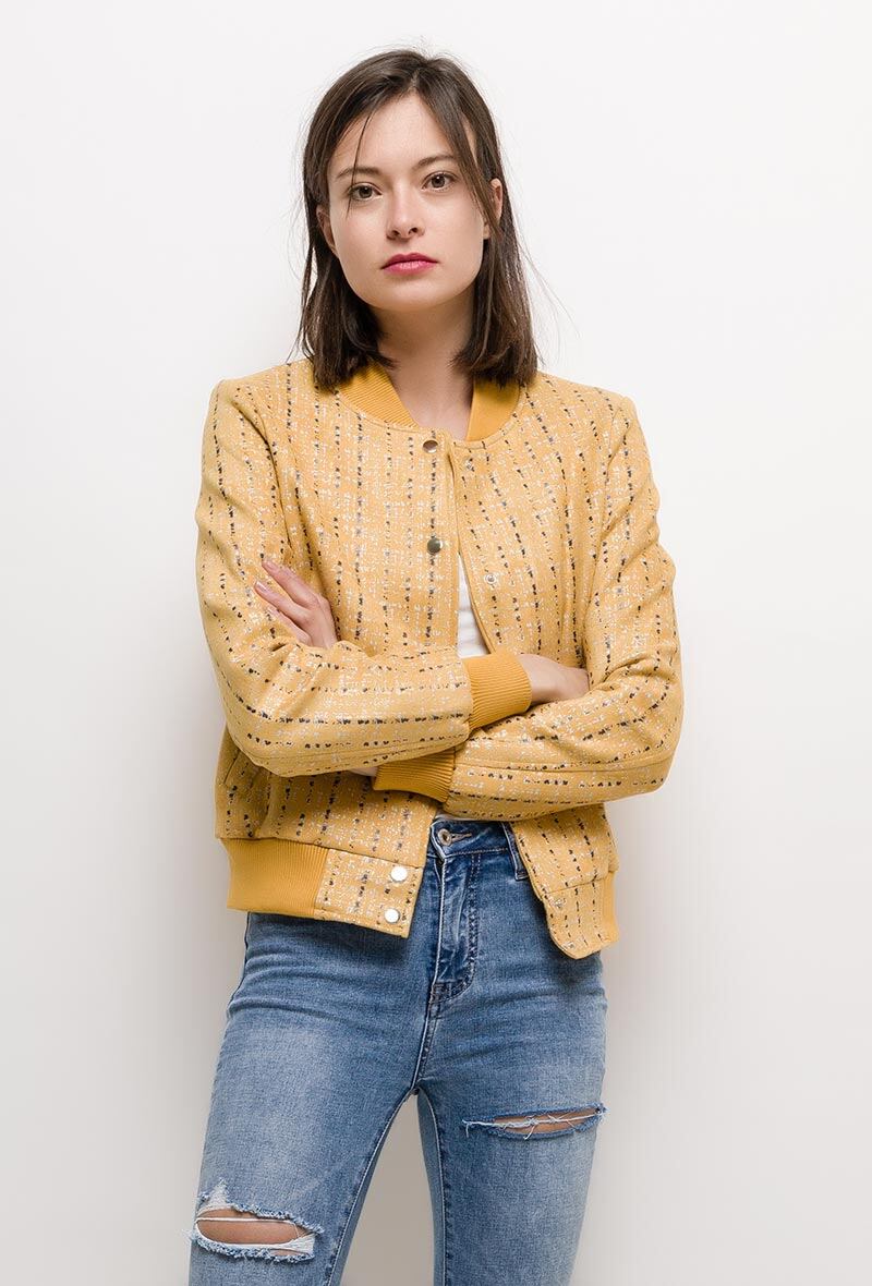 Grossiste Softy Paris - VESTE BOMBERS EFFET SUEDINE IMPRIME TWEED