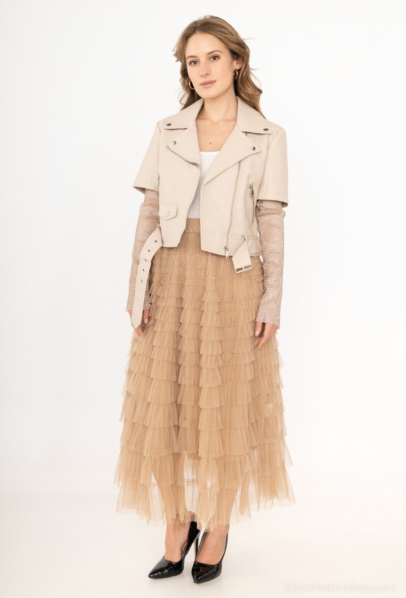 Grossiste Softy Paris - BLOUSON PERFECTO AVEC MANCHES EN FILET DE SEQUINS