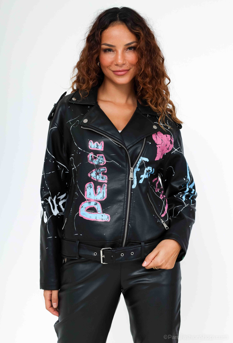 Grossiste Softy Paris - blouson perfecto imprimé graffiti peace