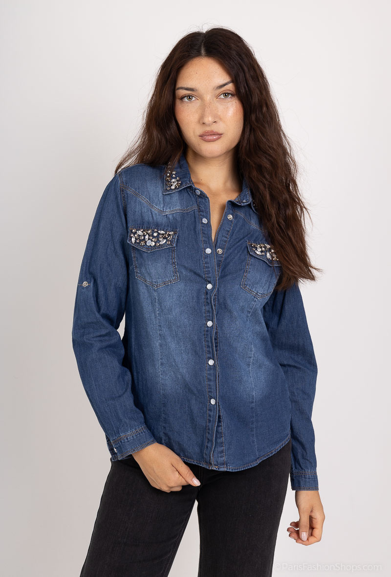 Grossista Softy Paris - Camicia di jeans con strass