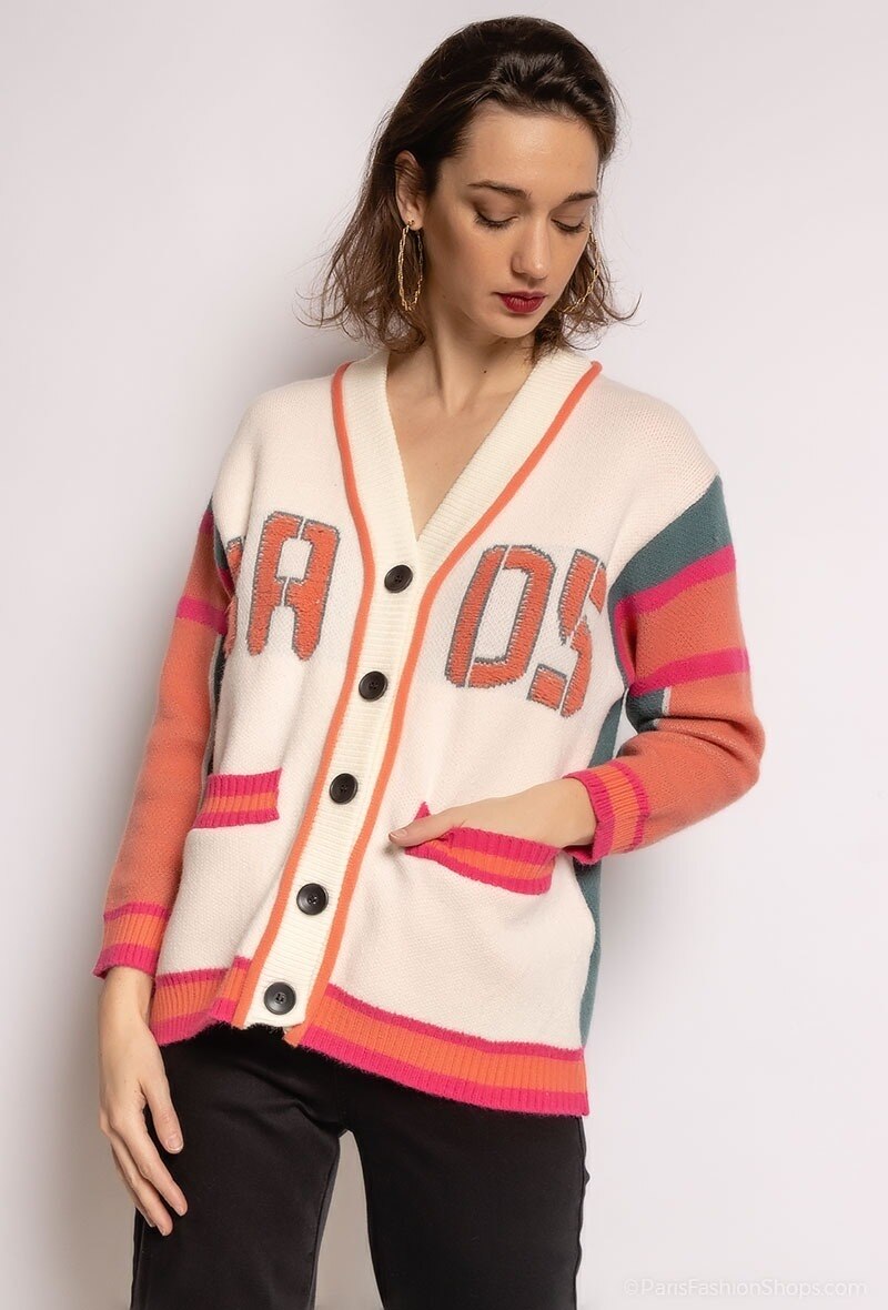 Großhändler Softy Paris - Cardigan mit Farbblock und Aufschrift