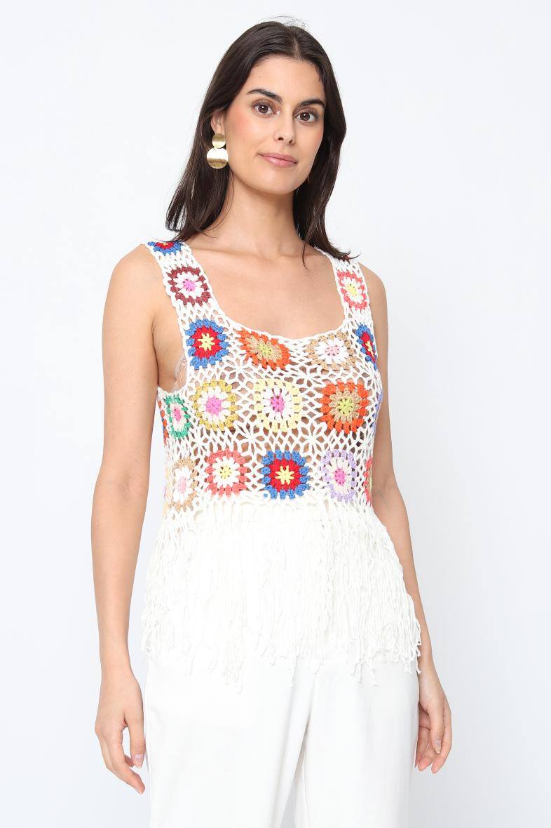 Grossiste Softy Paris - Gilet en crochet avec franges
