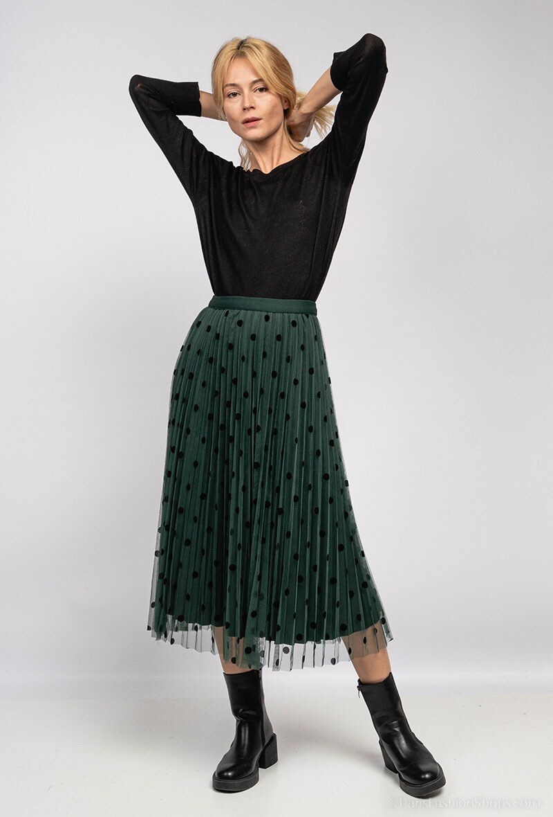 Wholesaler Softy Paris - Reversible Midi skirt in tulle with flock small polka