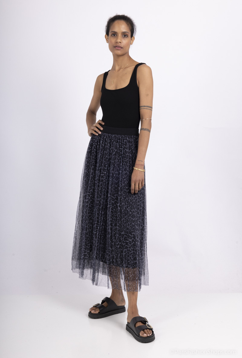 Grossiste Softy Paris - Jupe plissée en tulle imprimé léopard