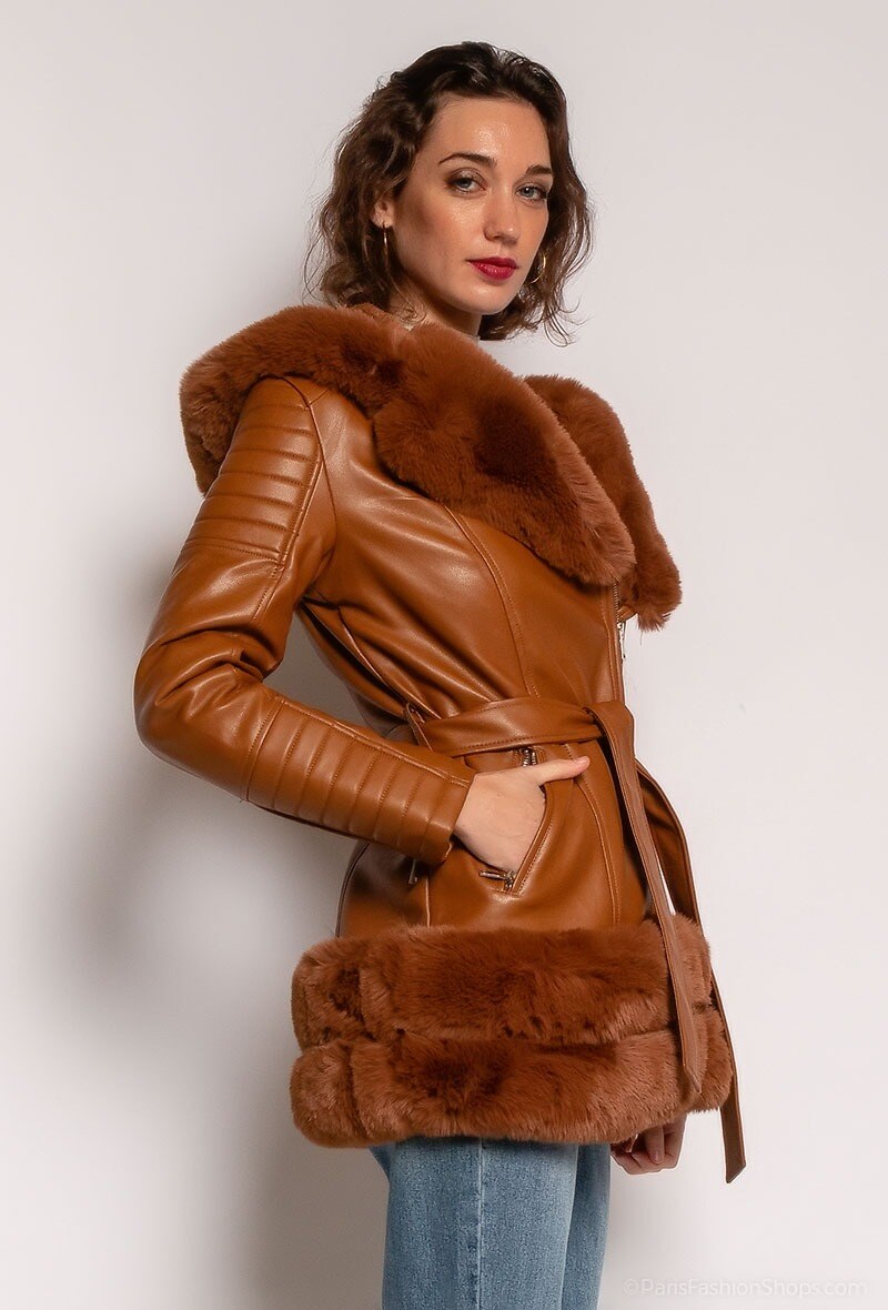 Grossiste Softy Paris - Manteau en similicuir fourré