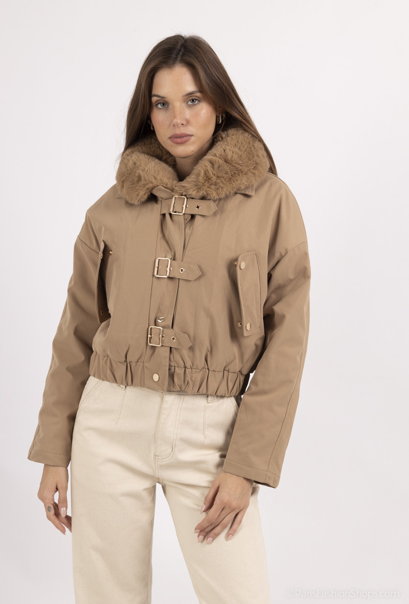 Grossiste Softy Paris - Veste bomber col bordé de fausse fourrure